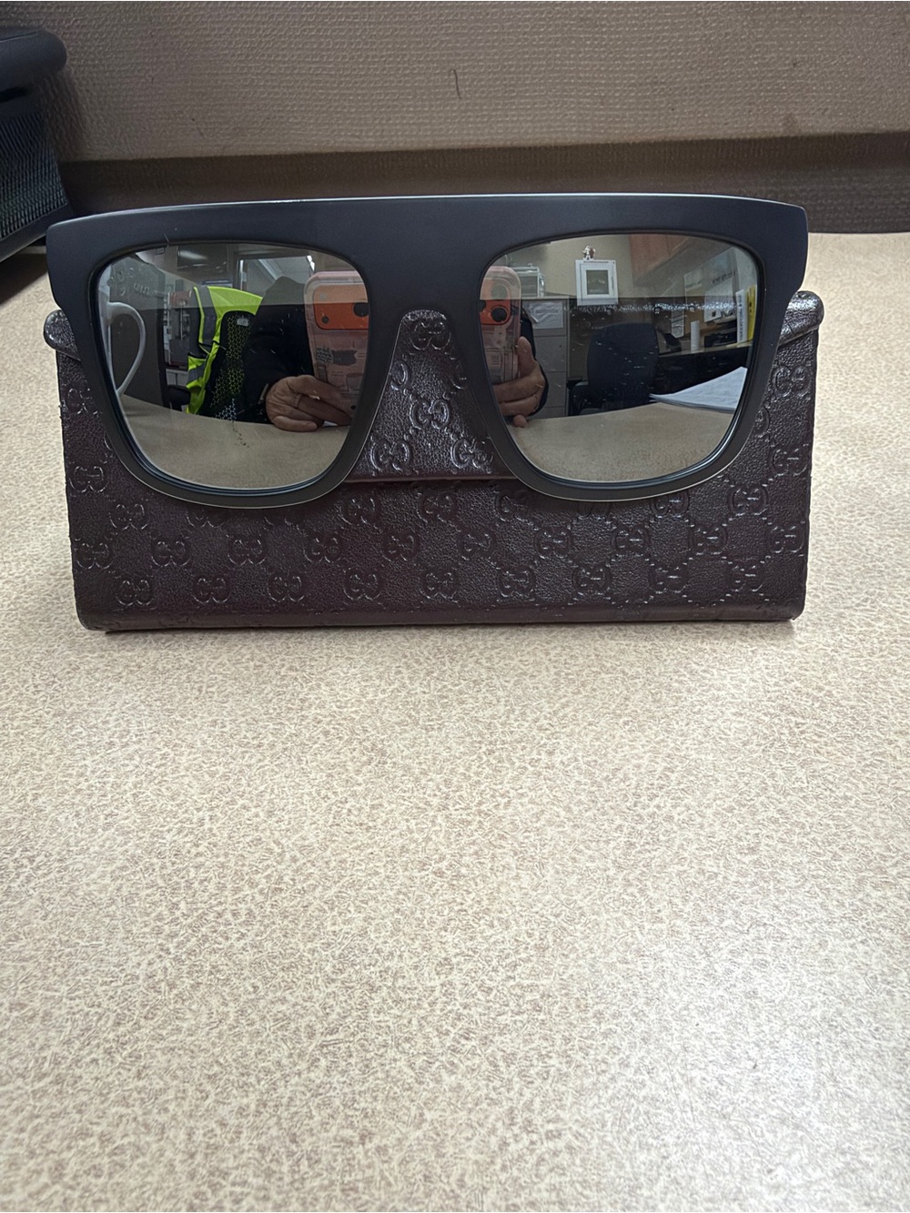Gucci Matte Black Square Sunglasses with Dark Lenses